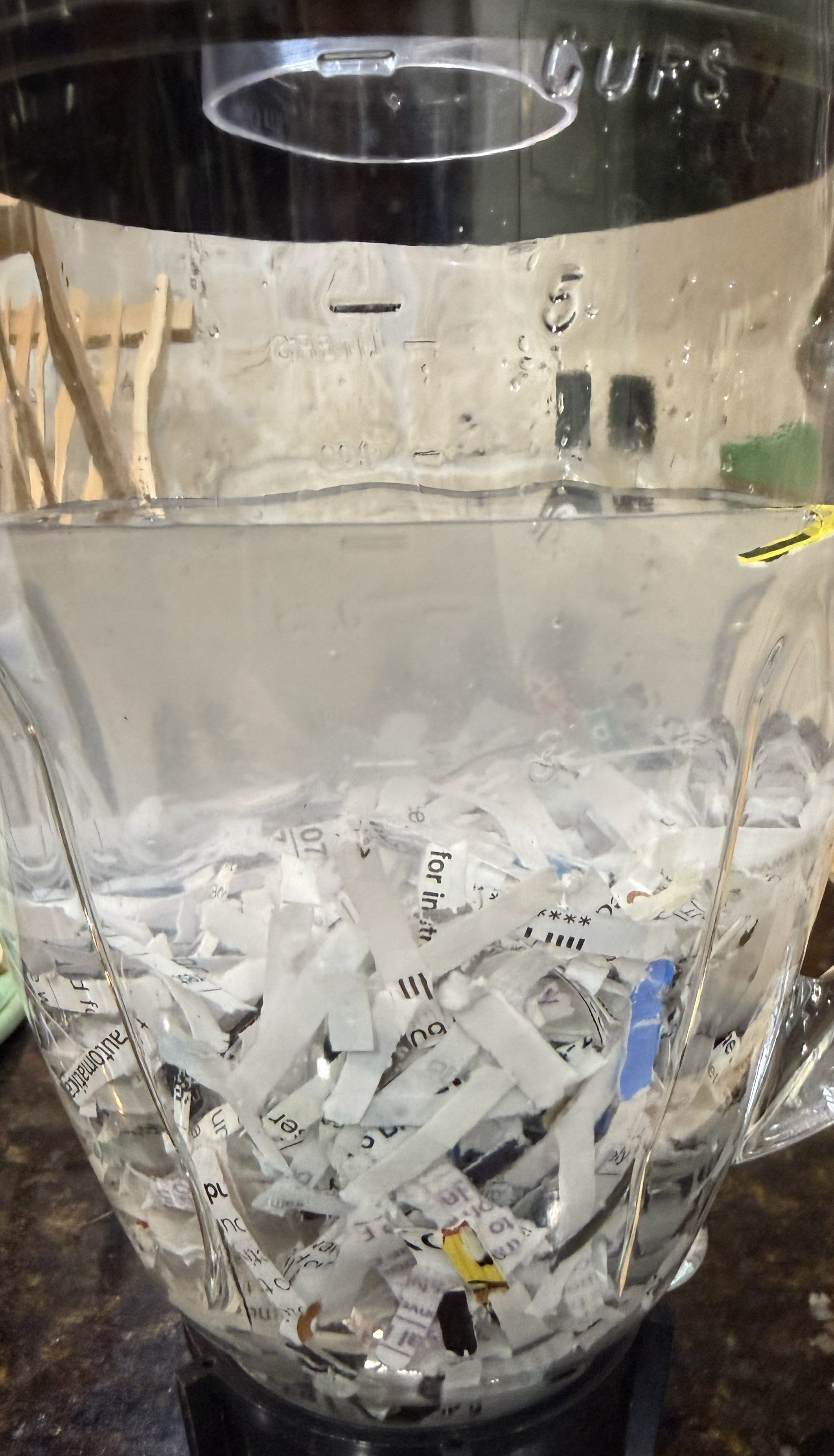 paper scraps in a blender
